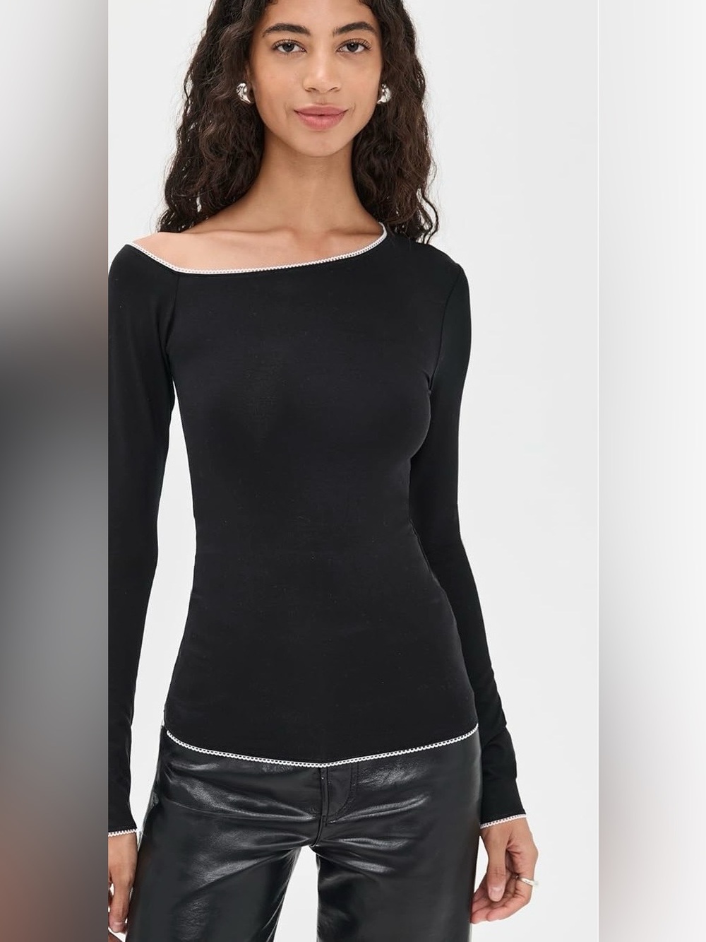 The Line by K Asymmetrical Neckline Top with Scalloped Lace, size Medium